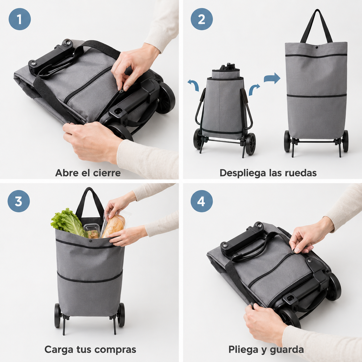 CartFlex - De bolsa a carrito en un cierre, bolso plegable 2 en 1