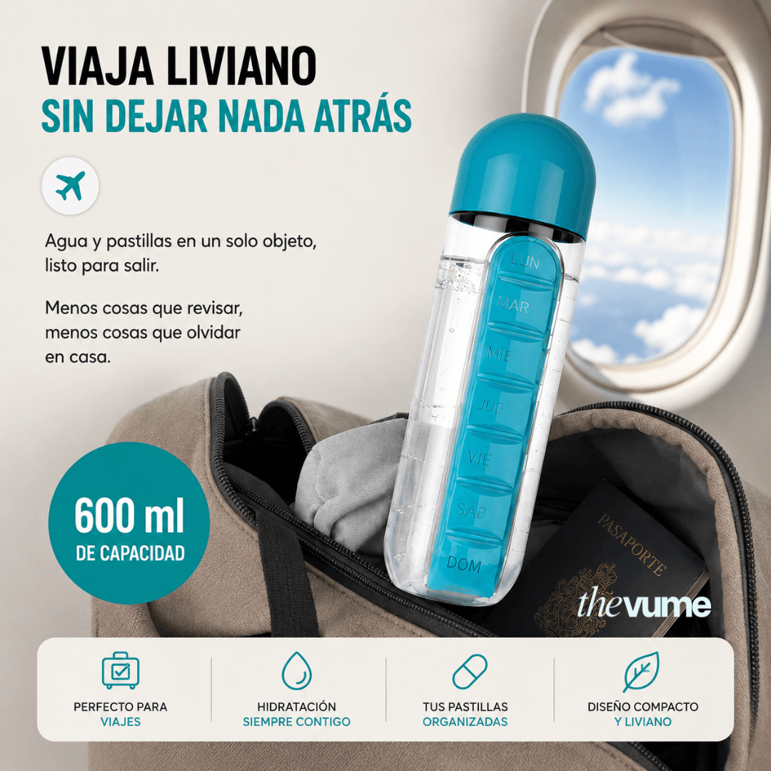 HydroPill - Botella Pastillero 3 en 1, 600ml