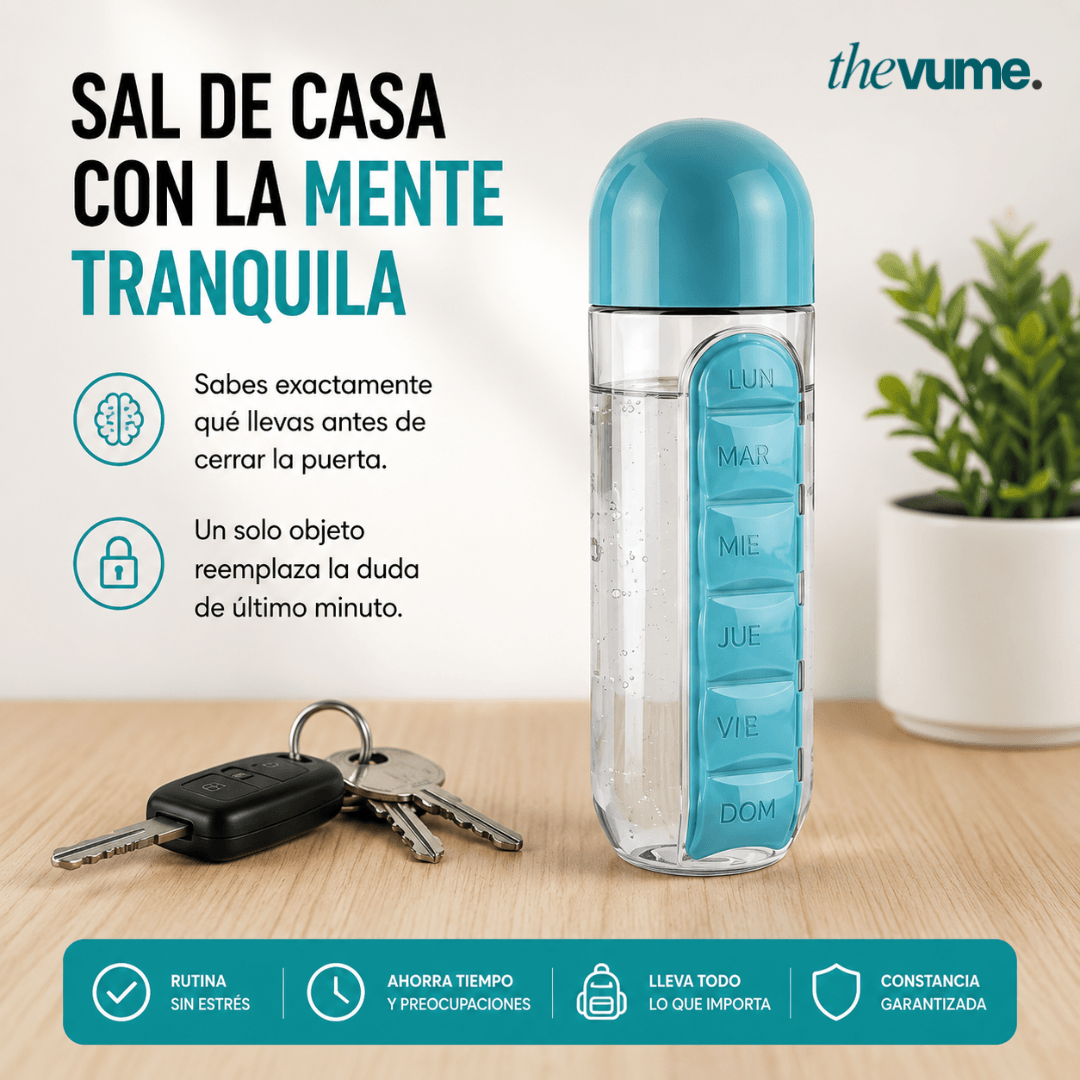 HydroPill - Botella Pastillero 3 en 1, 600ml