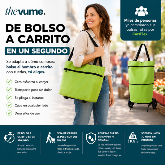 CartFlex - De bolsa a carrito en un cierre, bolso plegable 2 en 1